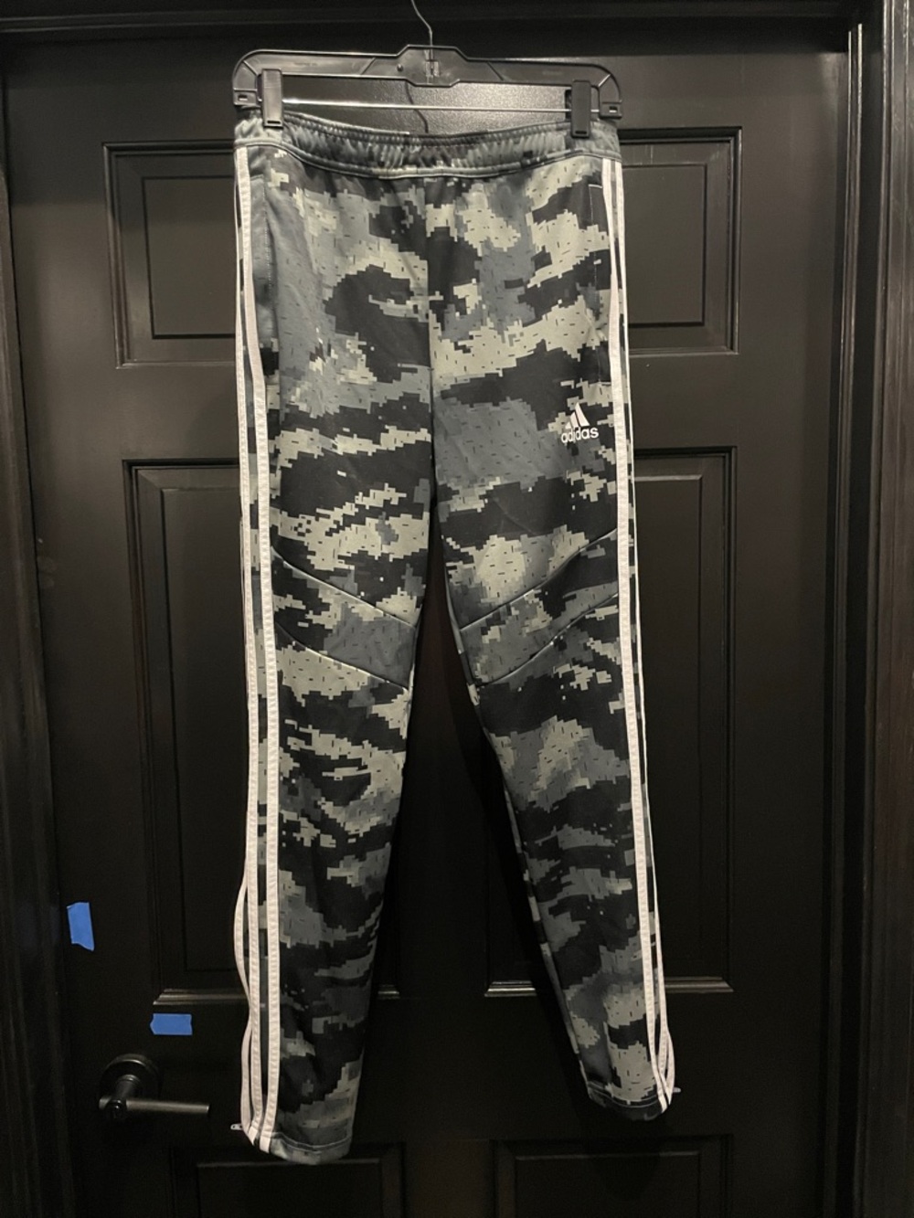 adidas Boys' Black & Gray Digital Camo Joggers with White Stripes